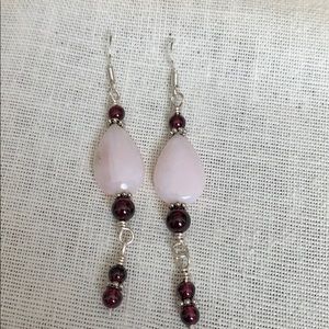 Pink Peruvian Opal and Garnet silver earrings
